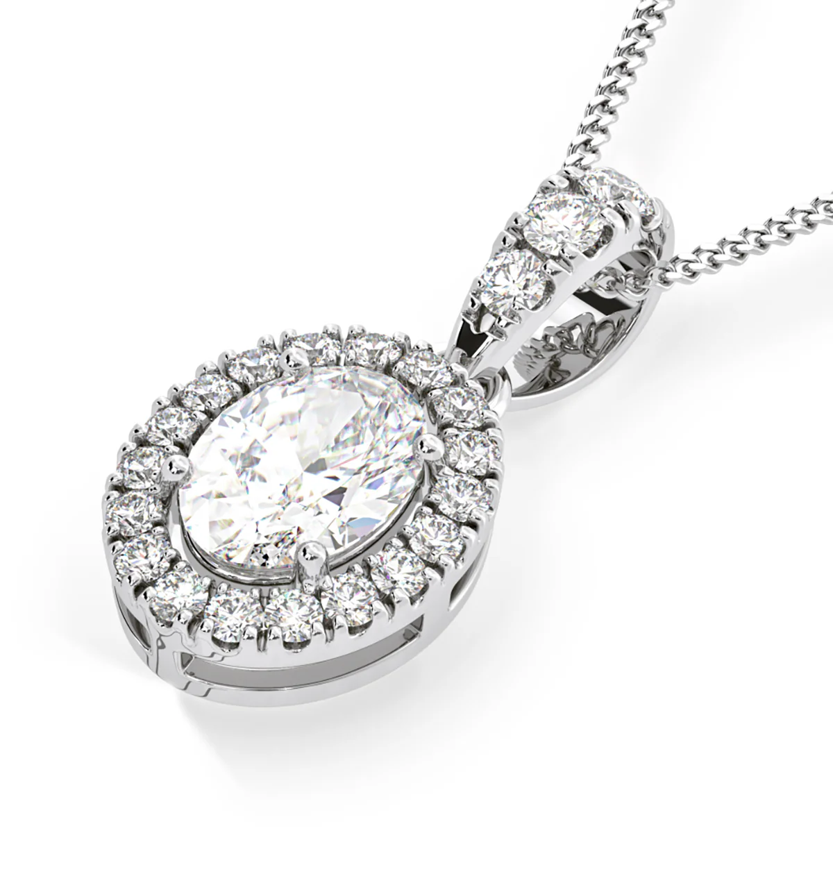 Georgina Oval Lab Diamond Halo Pendant Necklace 1.38ct in 18K White Gold F/VS1 - Image 3