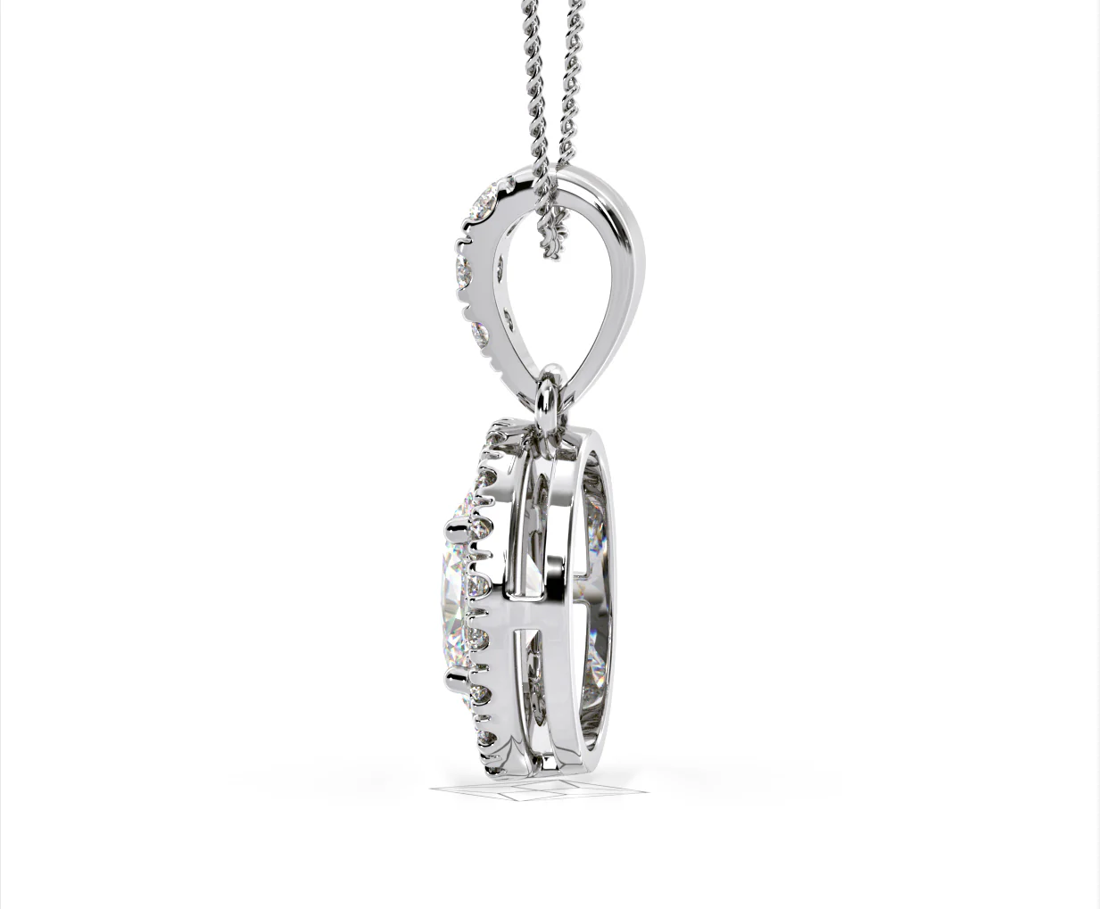 Georgina Oval Lab Diamond Halo Pendant Necklace 1.38ct in 18K White Gold F/VS1 - Image 30