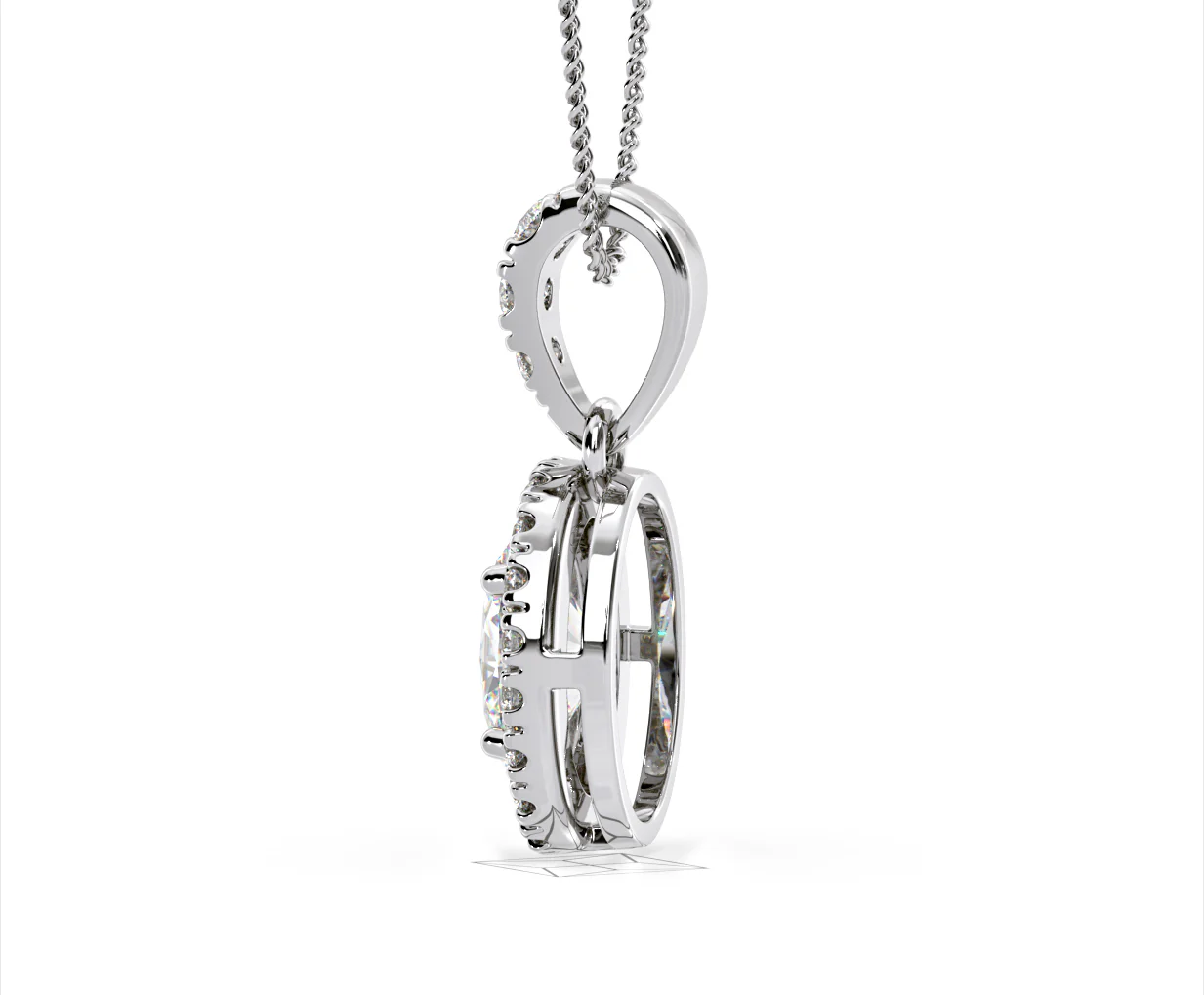 Georgina Oval Lab Diamond Halo Pendant Necklace 1.38ct in 18K White Gold F/VS1 - Image 31