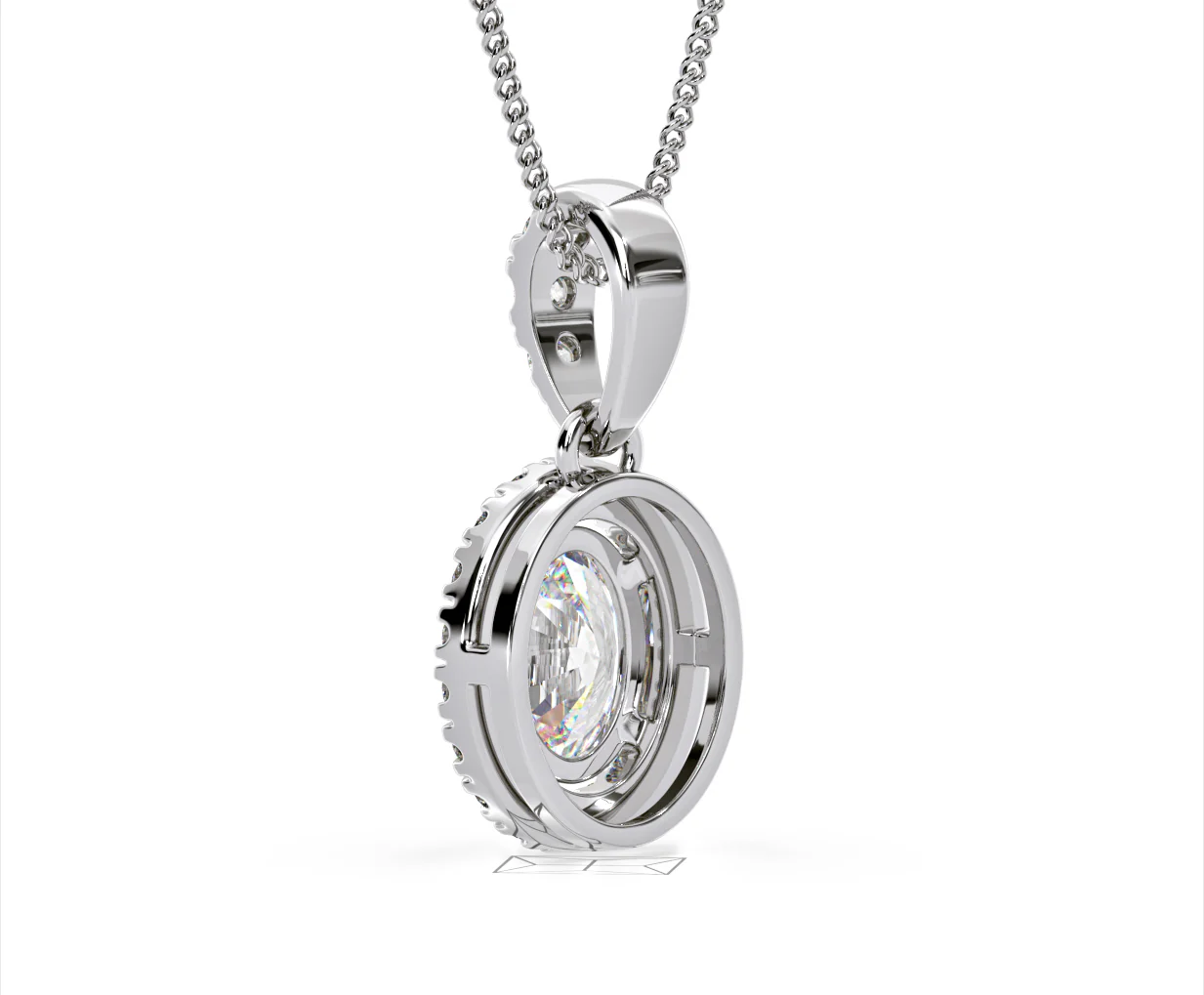 Georgina Oval Lab Diamond Halo Pendant Necklace 1.38ct in 18K White Gold F/VS1 - Image 39