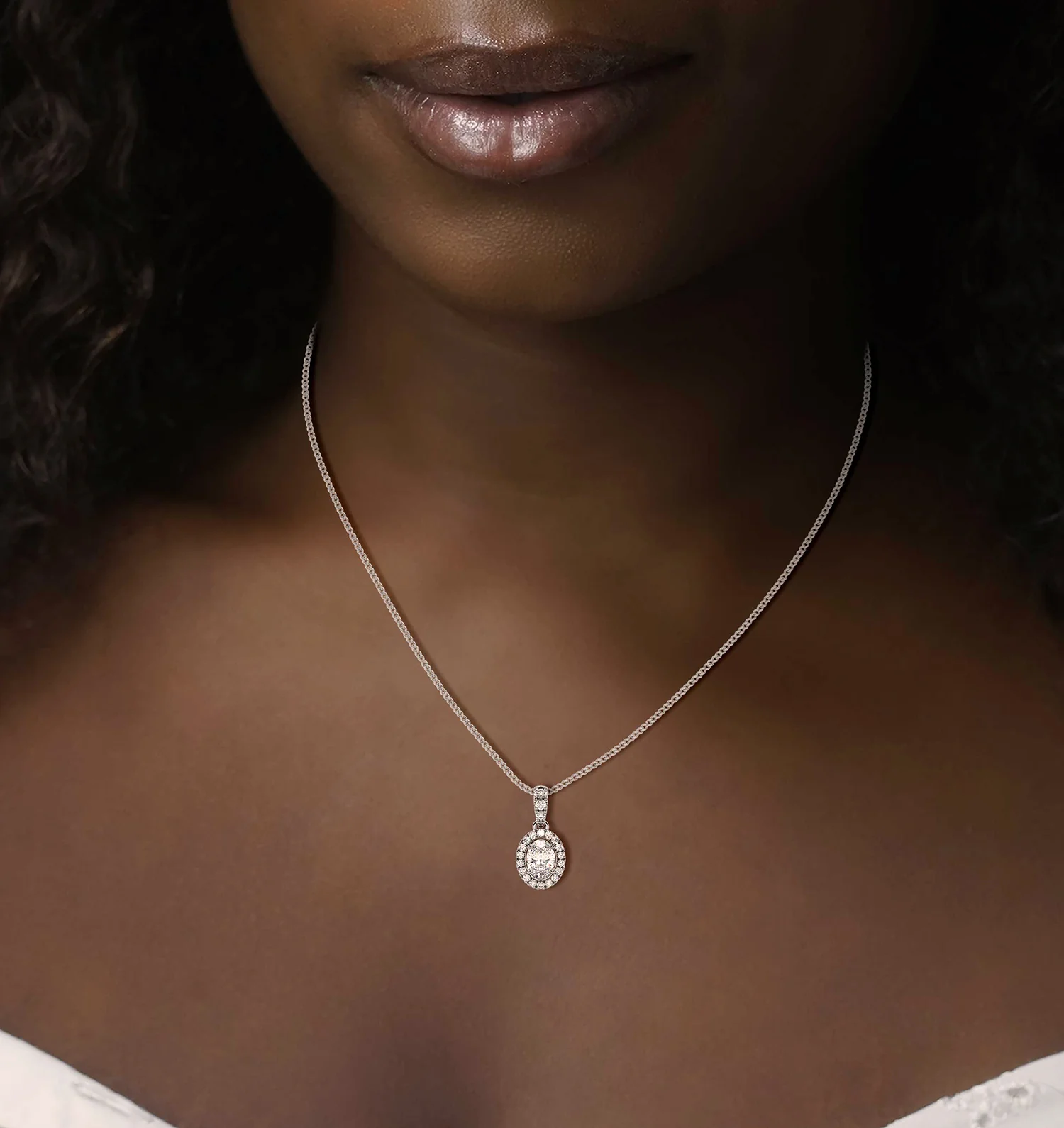 Georgina Oval Lab Diamond Halo Pendant Necklace 1.38ct in 18K White Gold F/VS1 - Image 4