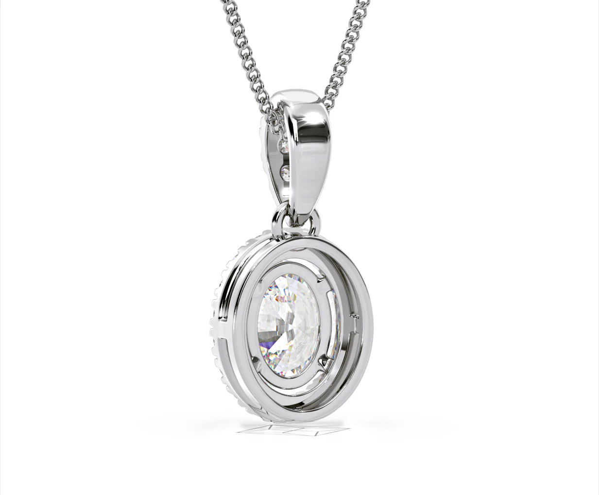 Georgina Oval Lab Diamond Halo Pendant Necklace 1.38ct in 18K White Gold F/VS1 - Image 43