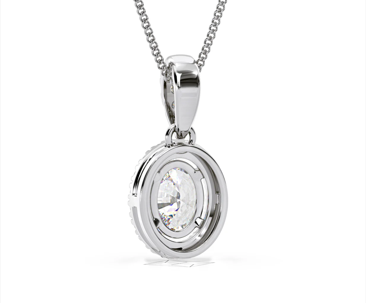 Georgina Oval Lab Diamond Halo Pendant Necklace 1.38ct in 18K White Gold F/VS1 - Image 44