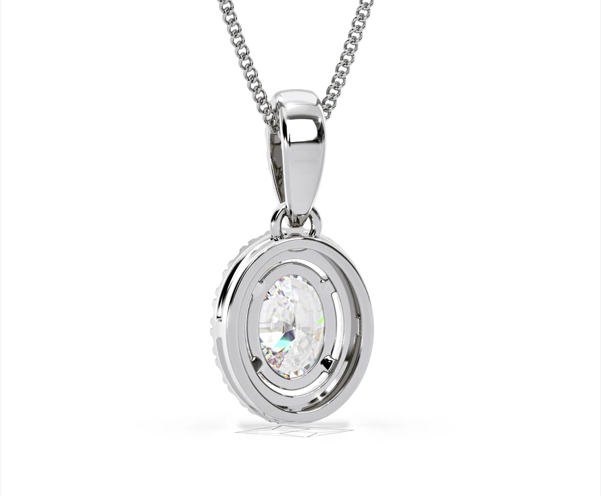 Georgina Oval Lab Diamond Halo Pendant Necklace 1.38ct in 18K White Gold F/VS1 - Image 45