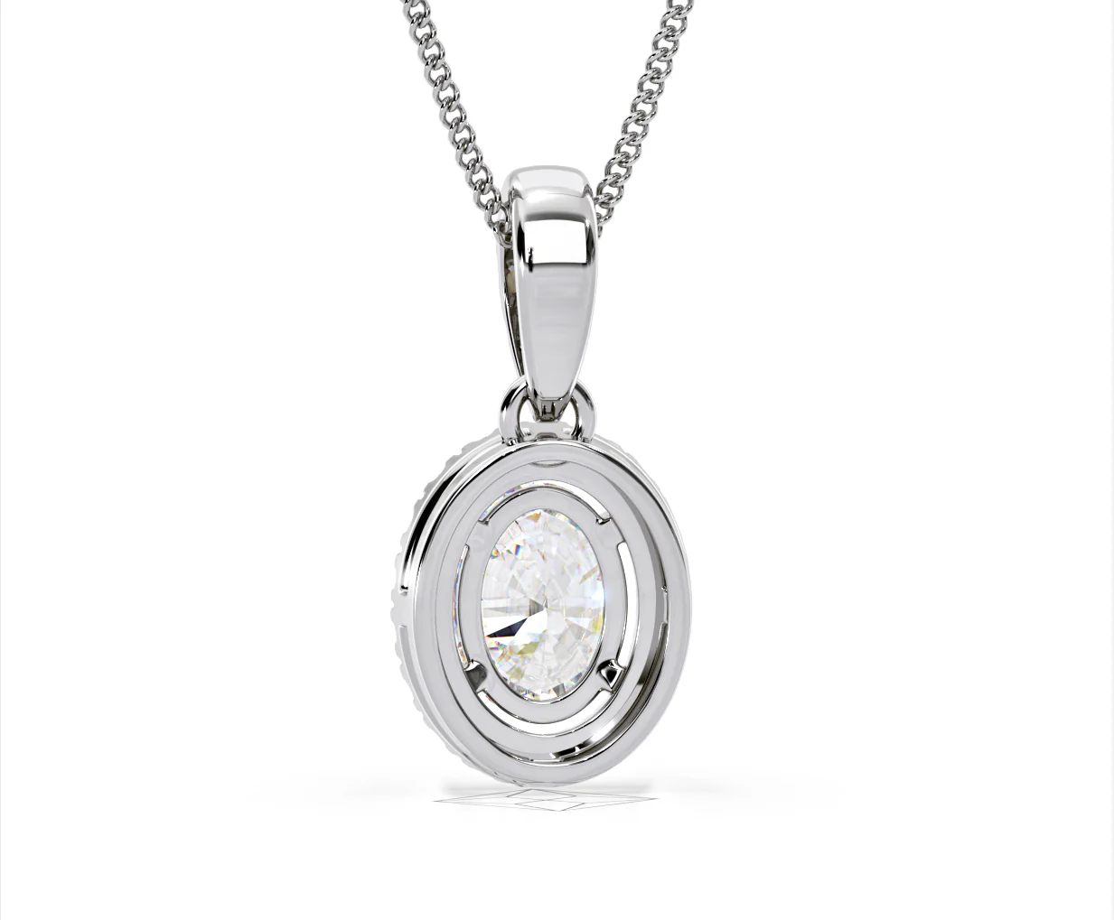 Georgina Oval Lab Diamond Halo Pendant Necklace 1.38ct in 18K White Gold F/VS1 - Image 46