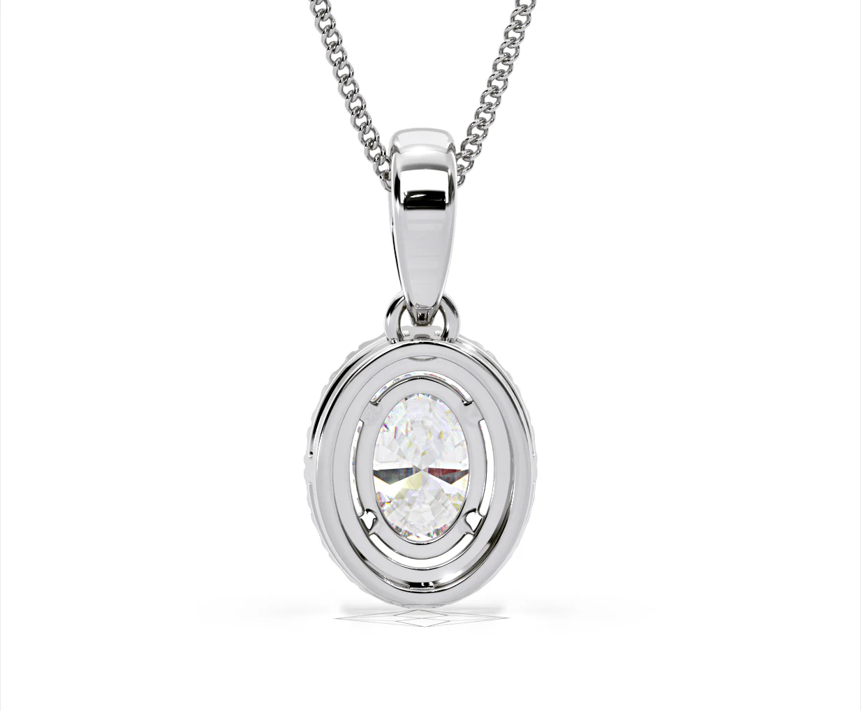 Georgina Oval Lab Diamond Halo Pendant Necklace 1.38ct in 18K White Gold F/VS1 - Image 47