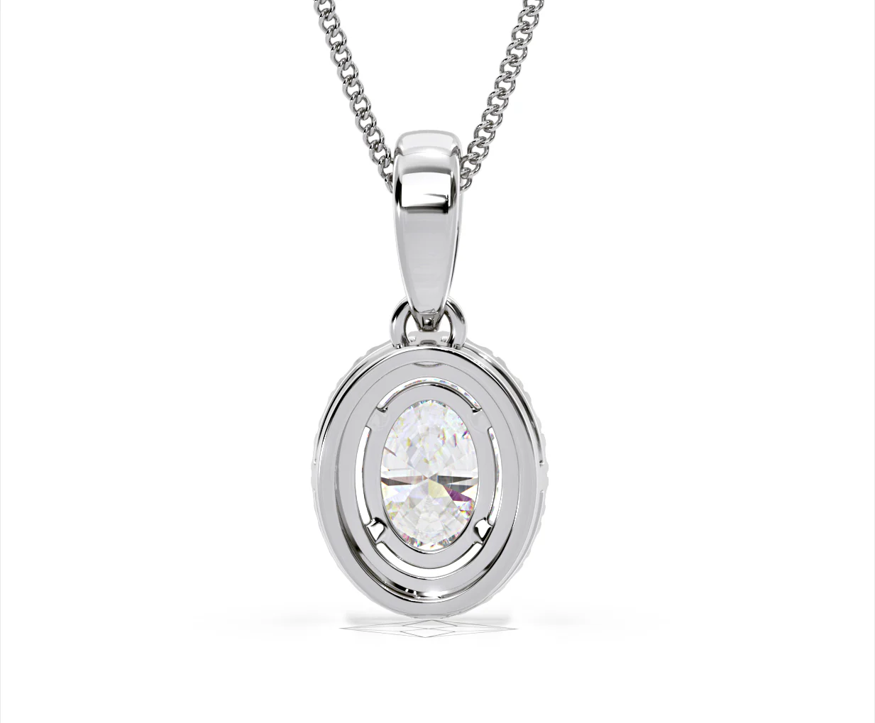 Georgina Oval Lab Diamond Halo Pendant Necklace 1.38ct in 18K White Gold F/VS1 - Image 48
