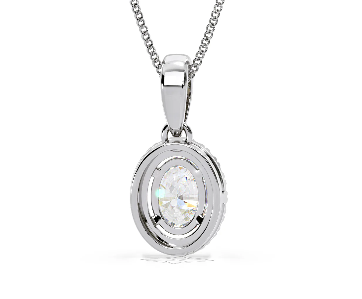 Georgina Oval Lab Diamond Halo Pendant Necklace 1.38ct in 18K White Gold F/VS1 - Image 49