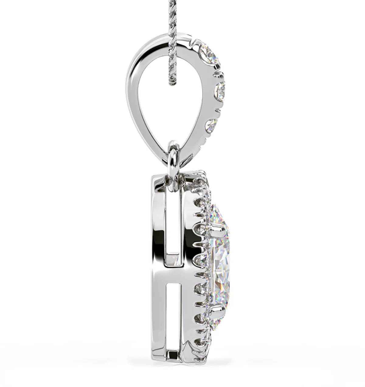 Georgina Oval Lab Diamond Halo Pendant Necklace 1.38ct in 18K White Gold F/VS1 - Image 5