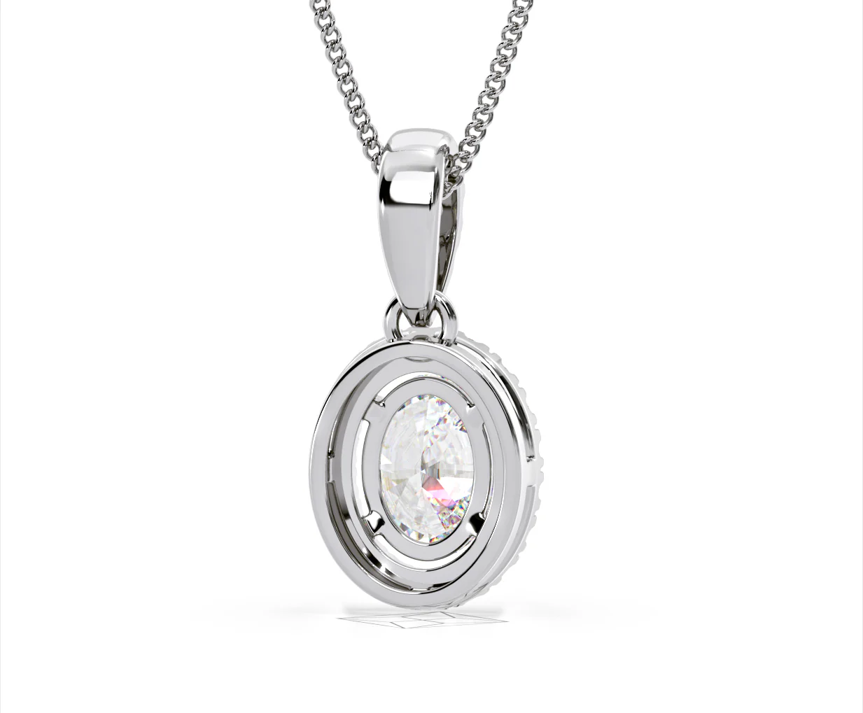 Georgina Oval Lab Diamond Halo Pendant Necklace 1.38ct in 18K White Gold F/VS1 - Image 50