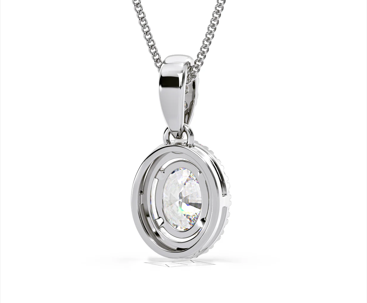 Georgina Oval Lab Diamond Halo Pendant Necklace 1.38ct in 18K White Gold F/VS1 - Image 51
