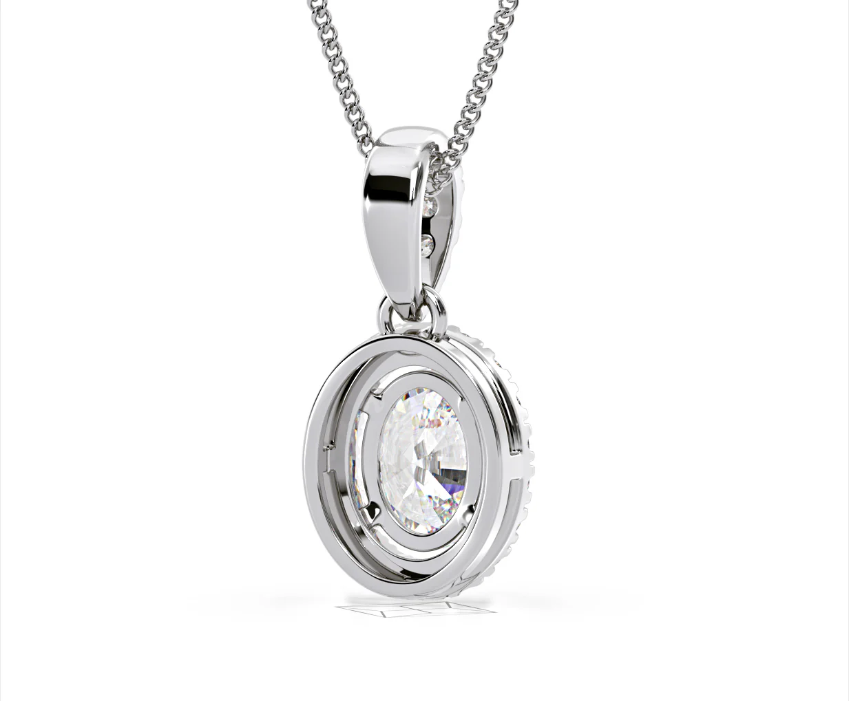Georgina Oval Lab Diamond Halo Pendant Necklace 1.38ct in 18K White Gold F/VS1 - Image 52