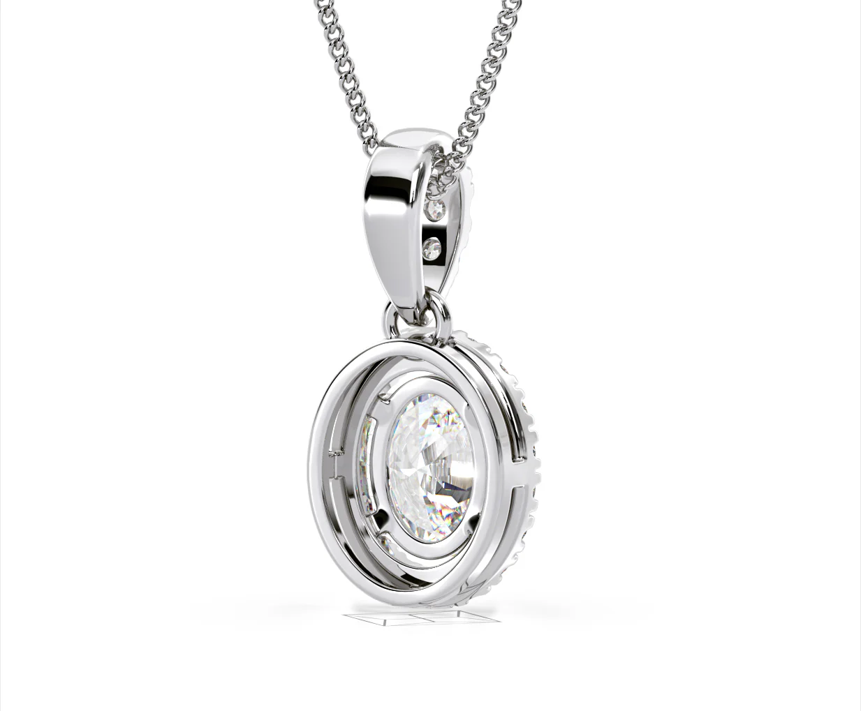 Georgina Oval Lab Diamond Halo Pendant Necklace 1.38ct in 18K White Gold F/VS1 - Image 53