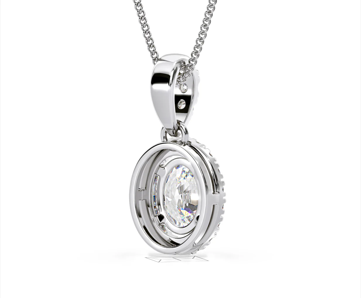 Georgina Oval Lab Diamond Halo Pendant Necklace 1.38ct in 18K White Gold F/VS1 - Image 54