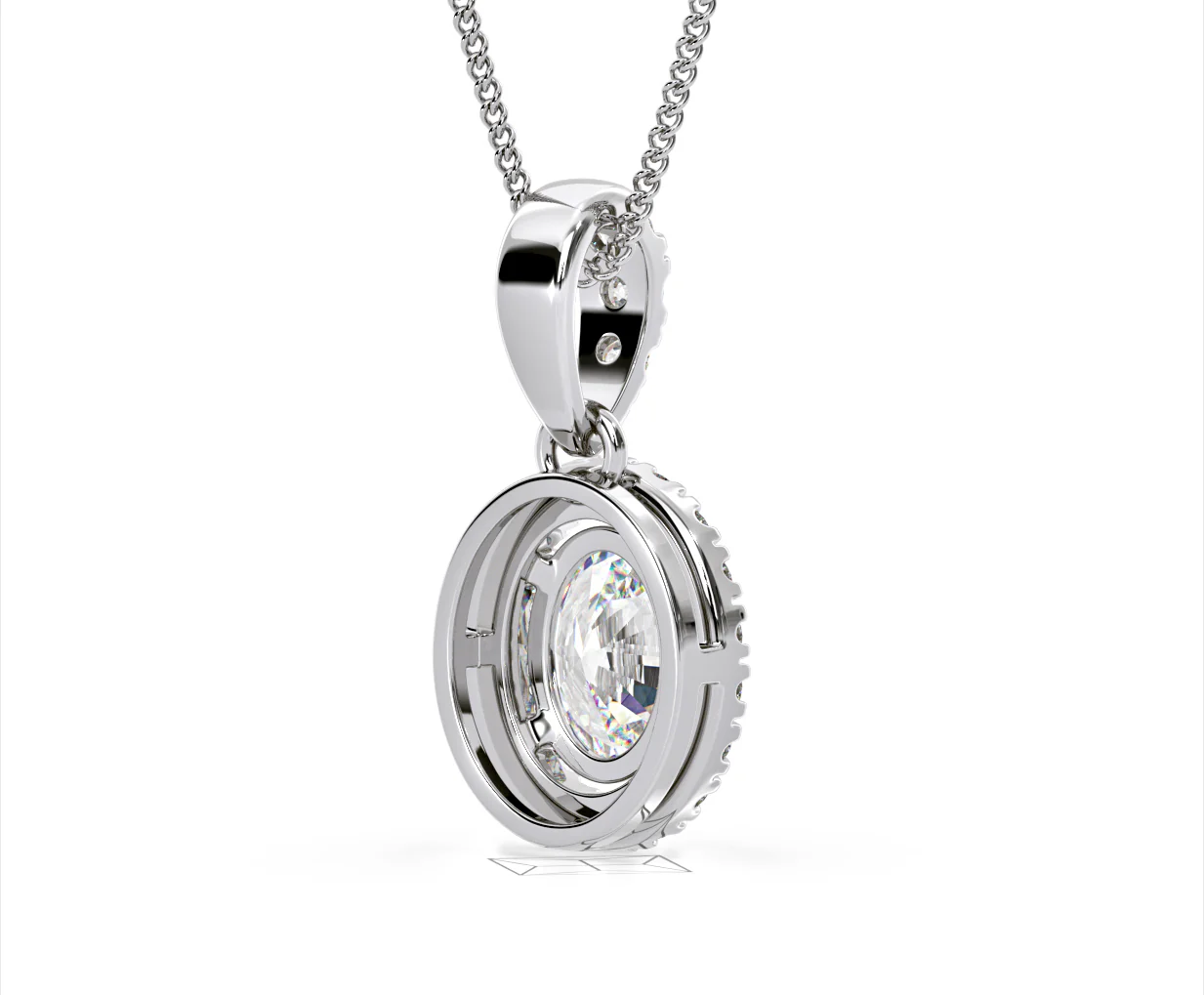 Georgina Oval Lab Diamond Halo Pendant Necklace 1.38ct in 18K White Gold F/VS1 - Image 55