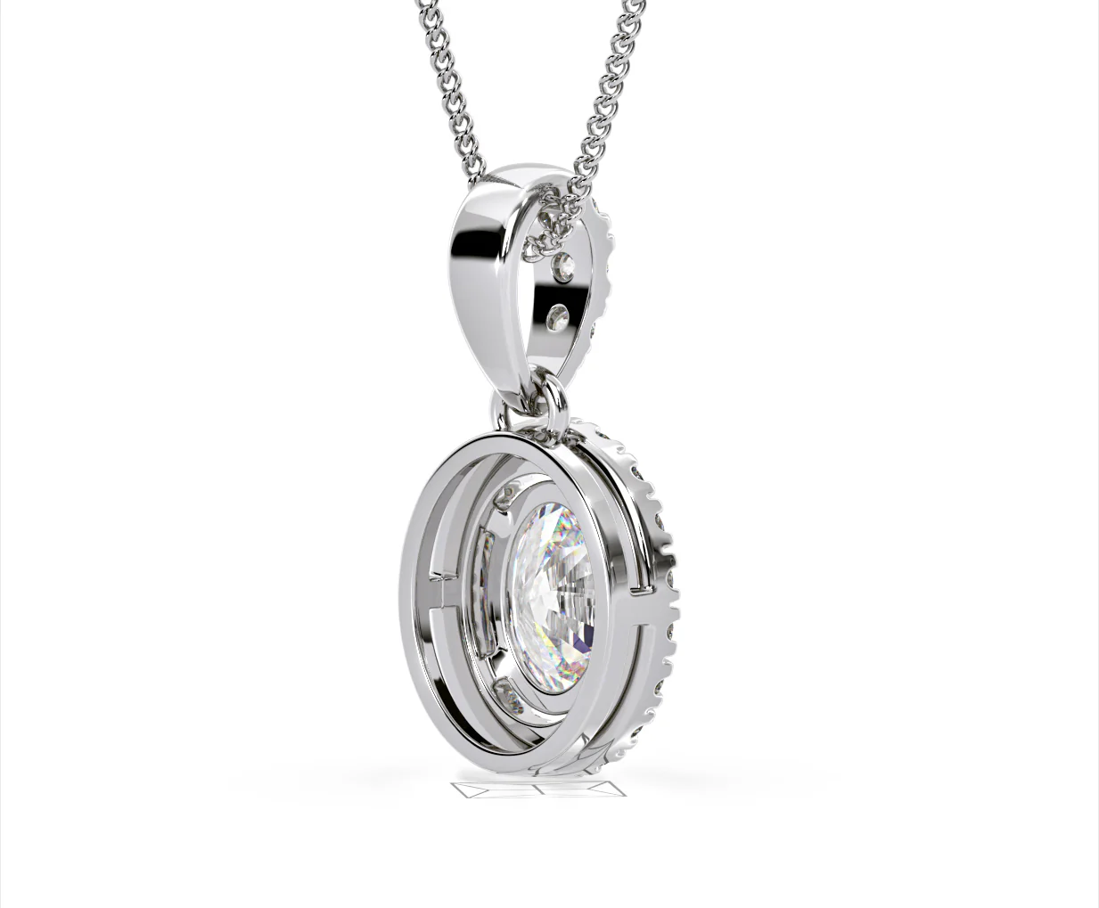 Georgina Oval Lab Diamond Halo Pendant Necklace 1.38ct in 18K White Gold F/VS1 - Image 56