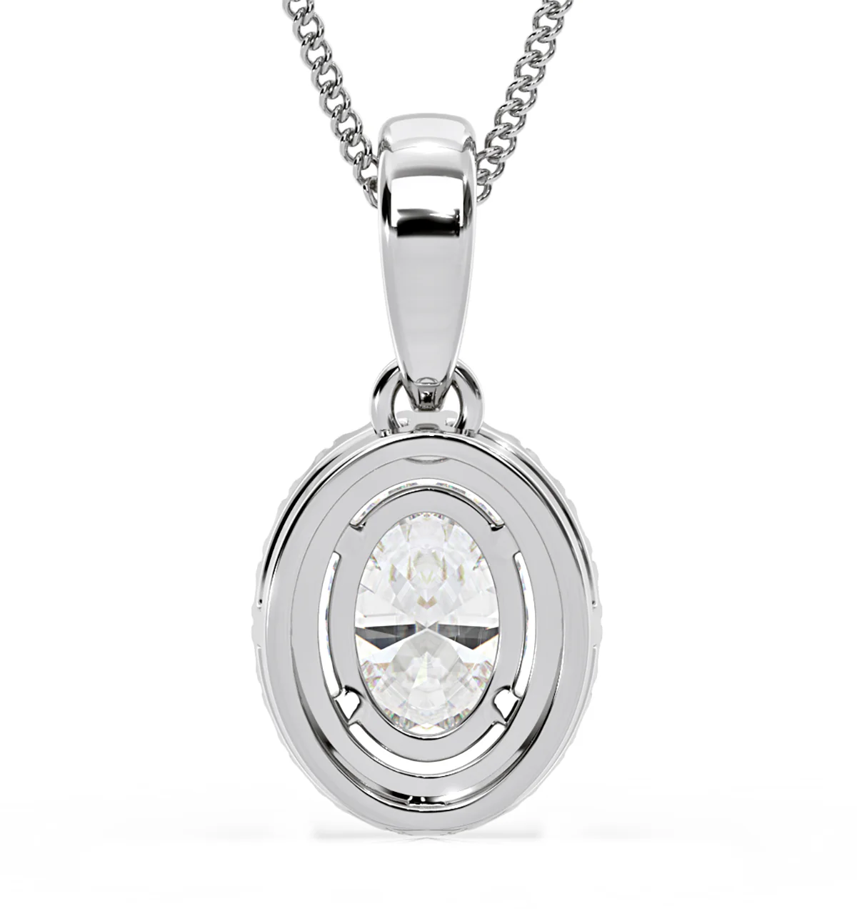 Georgina Oval Lab Diamond Halo Pendant Necklace 1.38ct in 18K White Gold F/VS1 - Image 6