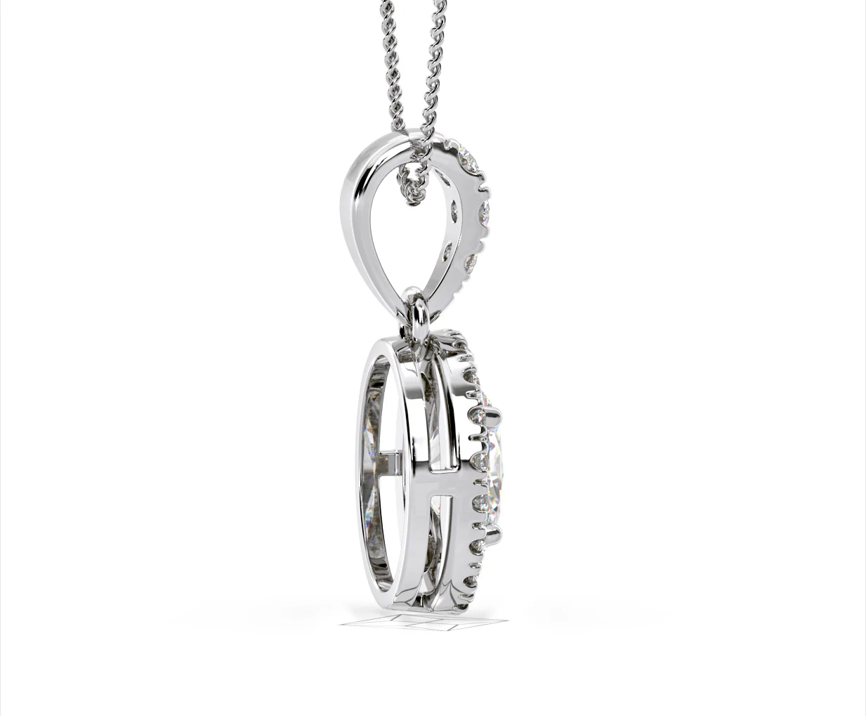 Georgina Oval Lab Diamond Halo Pendant Necklace 1.38ct in 18K White Gold F/VS1 - Image 64