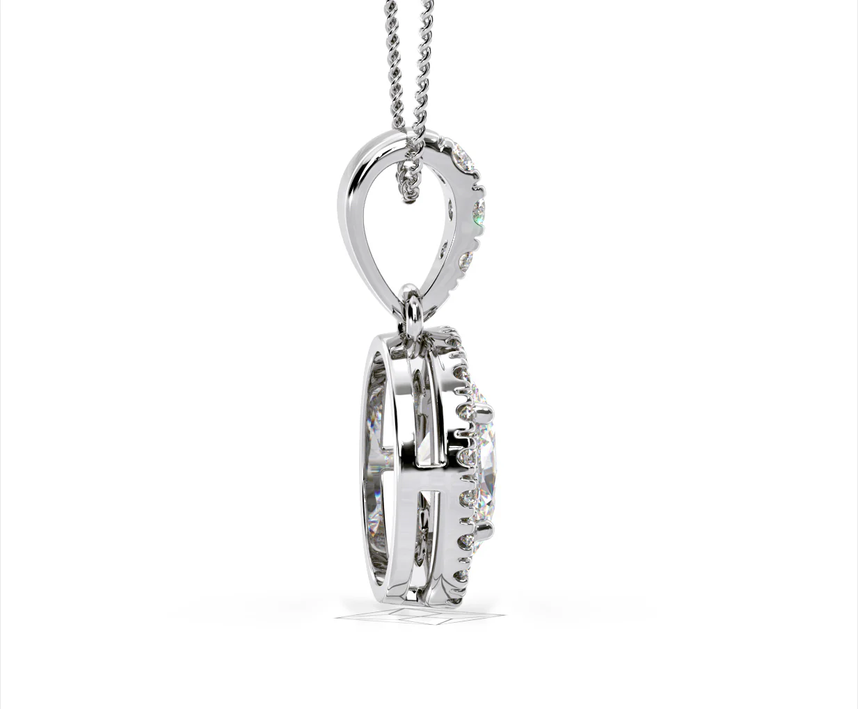Georgina Oval Lab Diamond Halo Pendant Necklace 1.38ct in 18K White Gold F/VS1 - Image 65