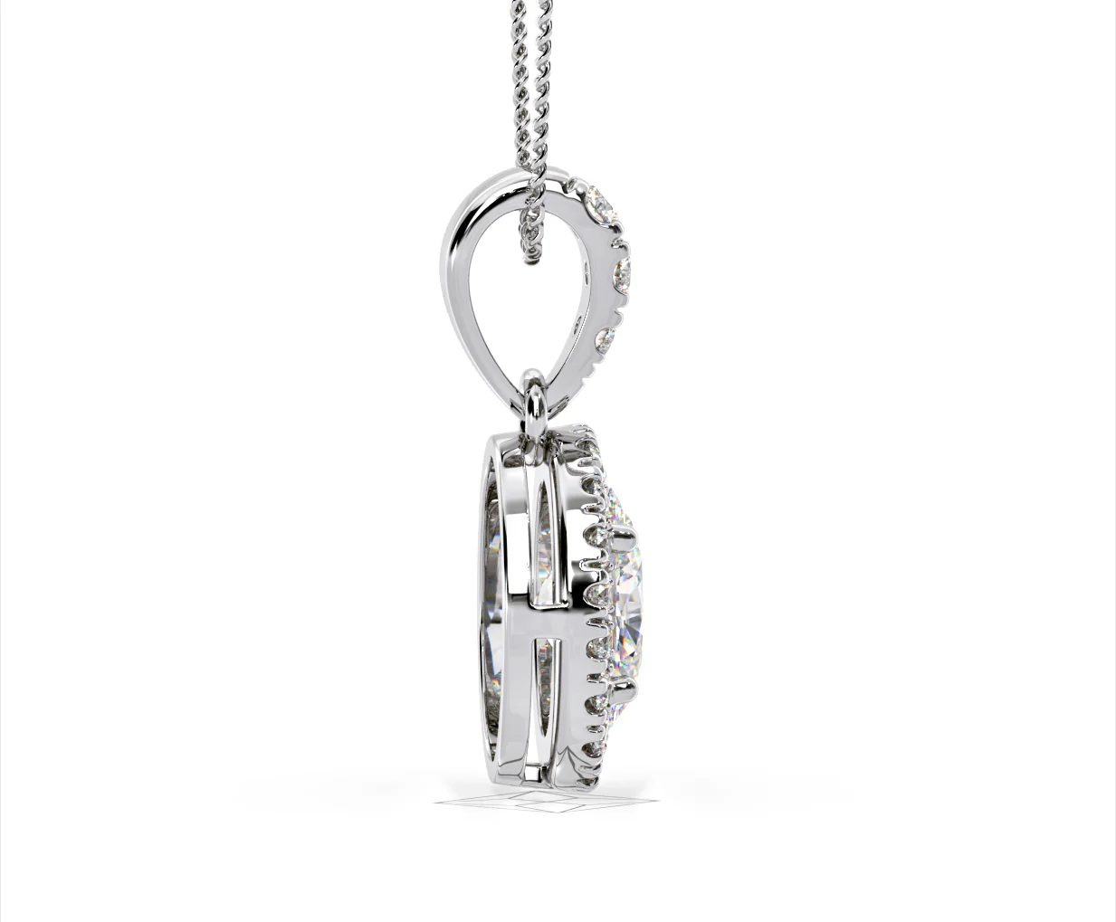 Georgina Oval Lab Diamond Halo Pendant Necklace 1.38ct in 18K White Gold F/VS1 - Image 66