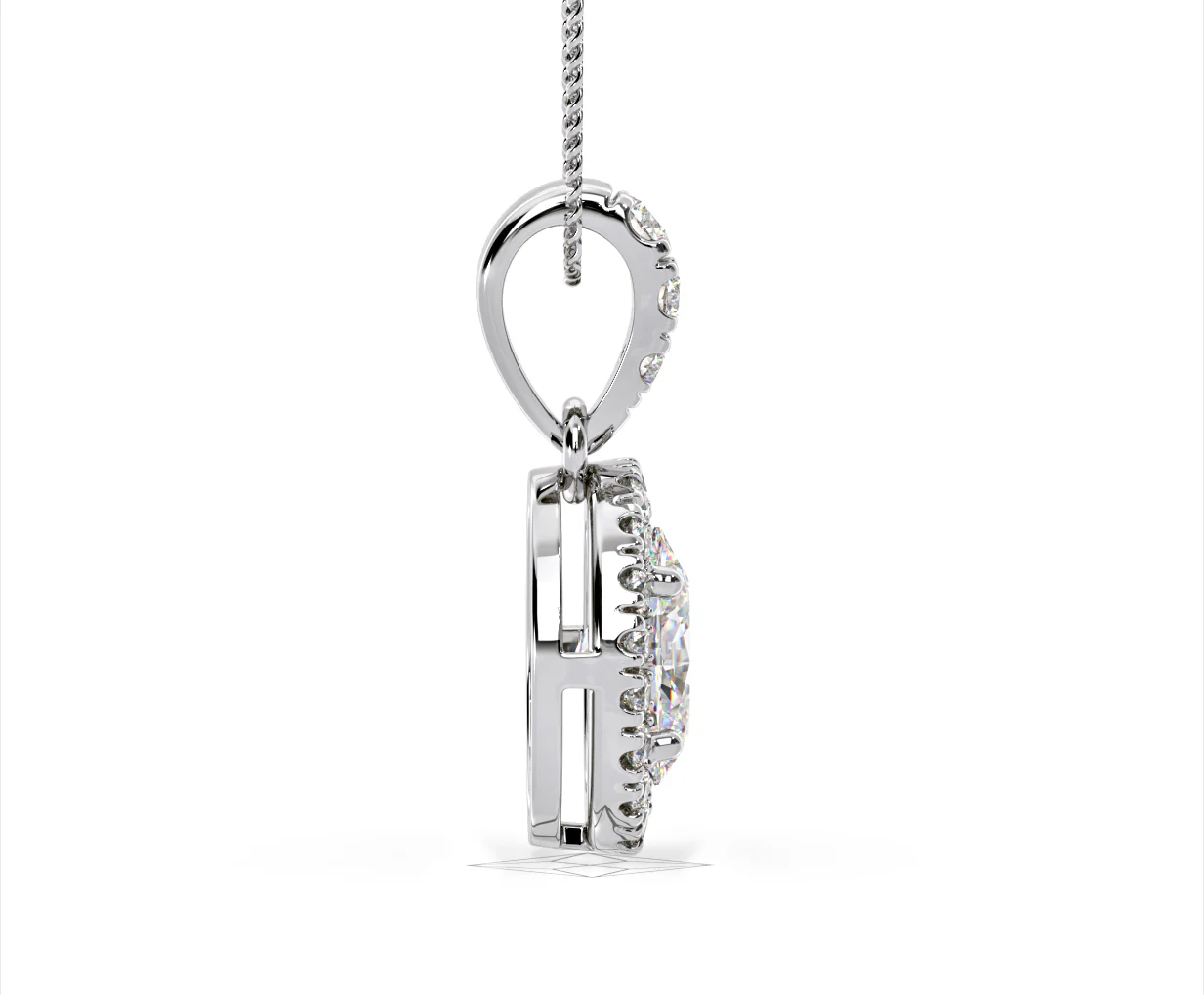 Georgina Oval Lab Diamond Halo Pendant Necklace 1.38ct in 18K White Gold F/VS1 - Image 67