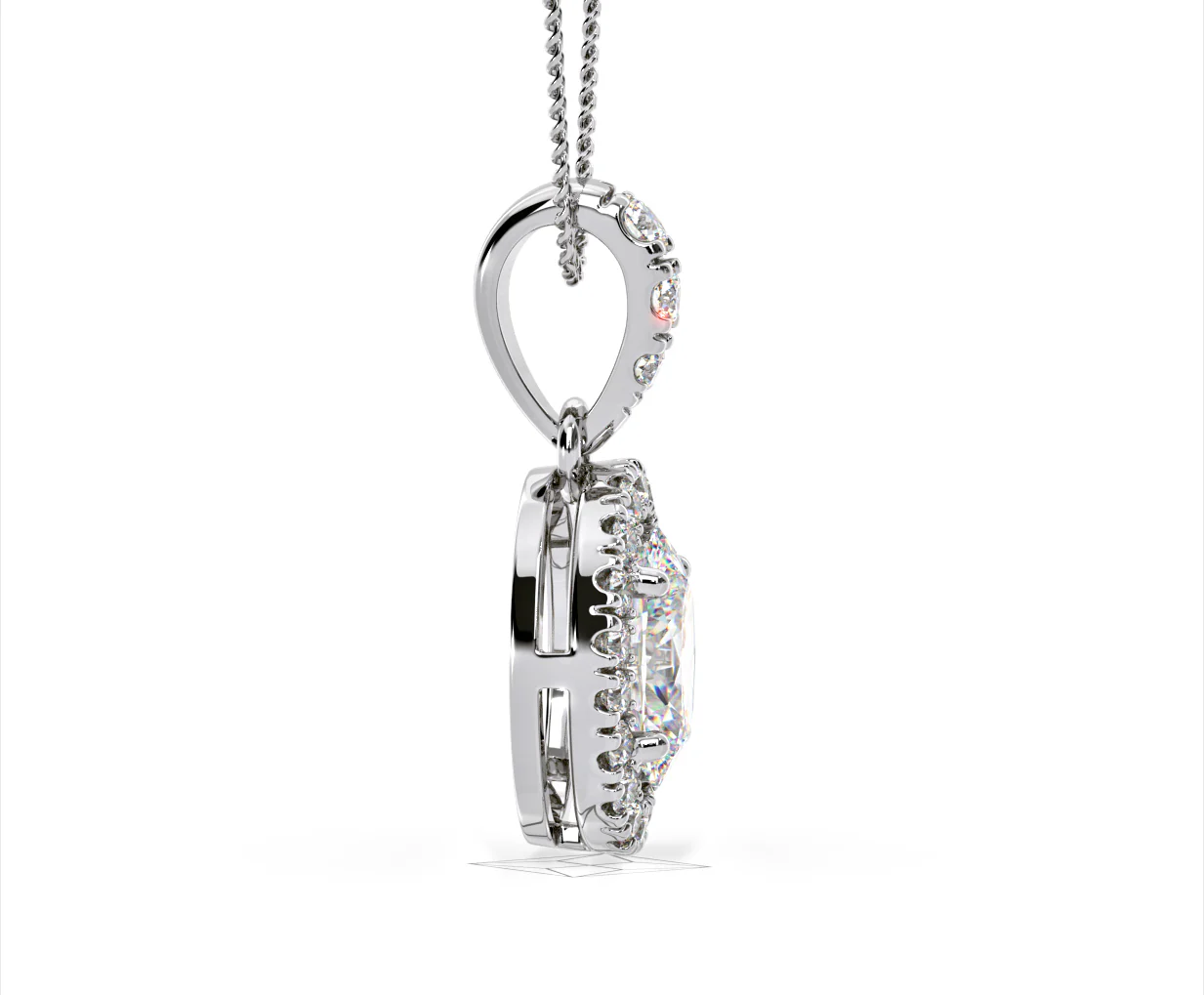 Georgina Oval Lab Diamond Halo Pendant Necklace 1.38ct in 18K White Gold F/VS1 - Image 69