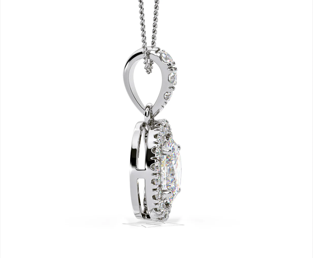 Georgina Oval Lab Diamond Halo Pendant Necklace 1.38ct in 18K White Gold F/VS1 - Image 70