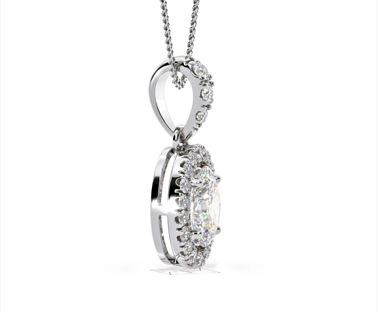 Georgina Oval Lab Diamond Halo Pendant Necklace 1.38ct in 18K White Gold F/VS1 - Image 72