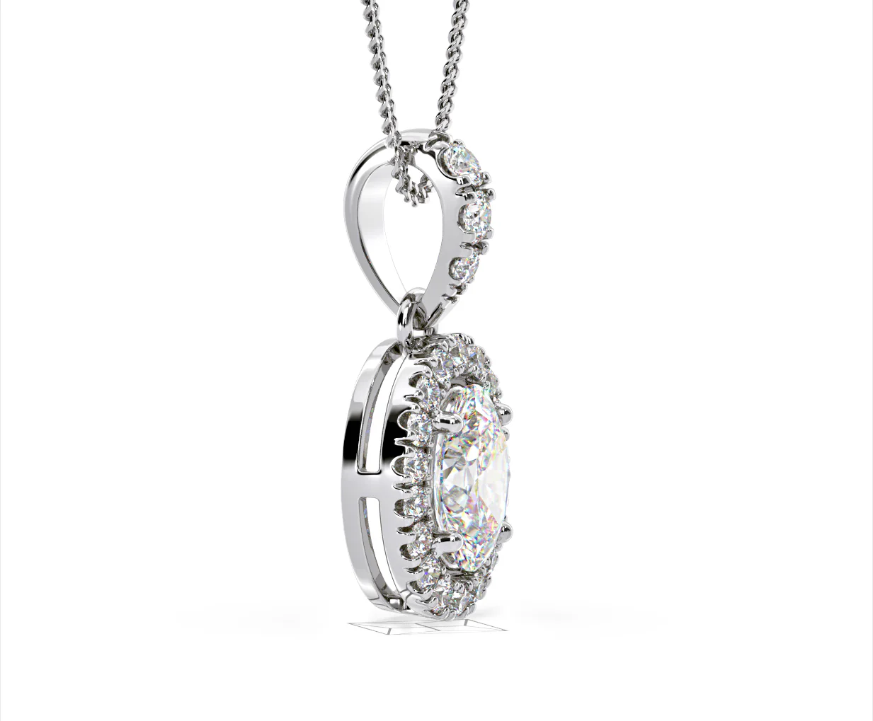 Georgina Oval Lab Diamond Halo Pendant Necklace 1.38ct in 18K White Gold F/VS1 - Image 73