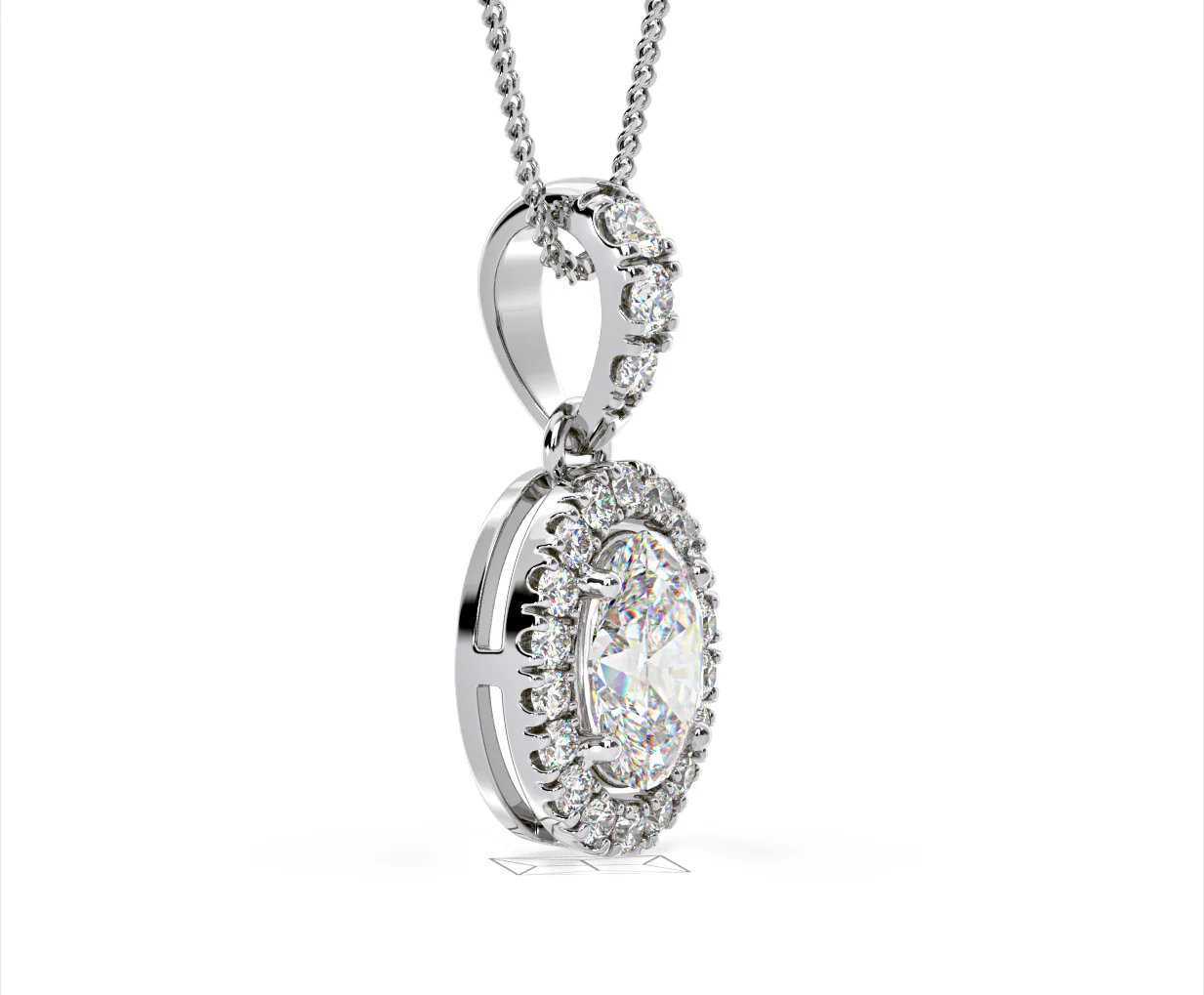 Georgina Oval Lab Diamond Halo Pendant Necklace 1.38ct in 18K White Gold F/VS1 - Image 75