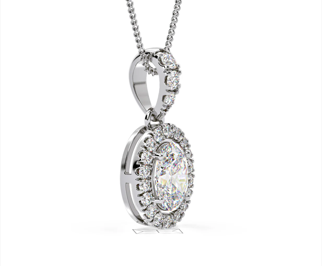 Georgina Oval Lab Diamond Halo Pendant Necklace 1.38ct in 18K White Gold F/VS1 - Image 76