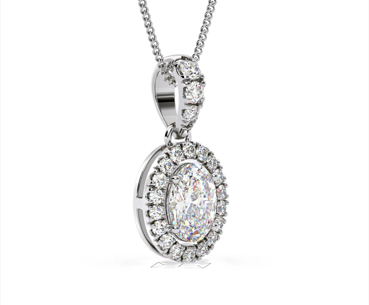 Georgina Oval Lab Diamond Halo Pendant Necklace 1.38ct in 18K White Gold F/VS1 - Image 79