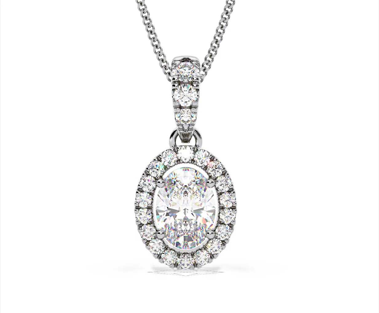 Georgina Oval Lab Diamond Halo Pendant Necklace 1.38ct in 18K White Gold F/VS1 - Image 8