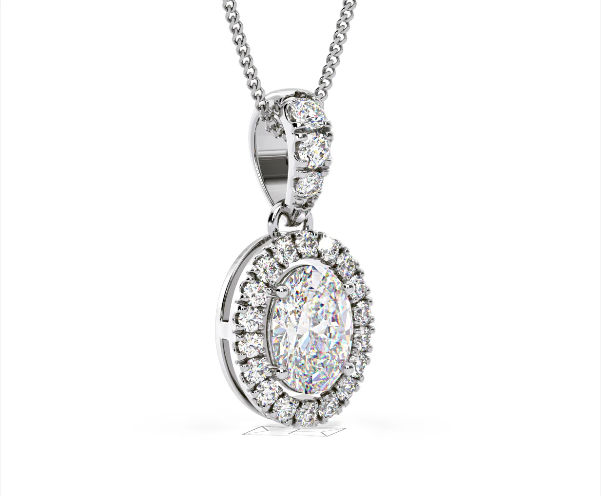 Georgina Oval Lab Diamond Halo Pendant Necklace 1.38ct in 18K White Gold F/VS1 - Image 80