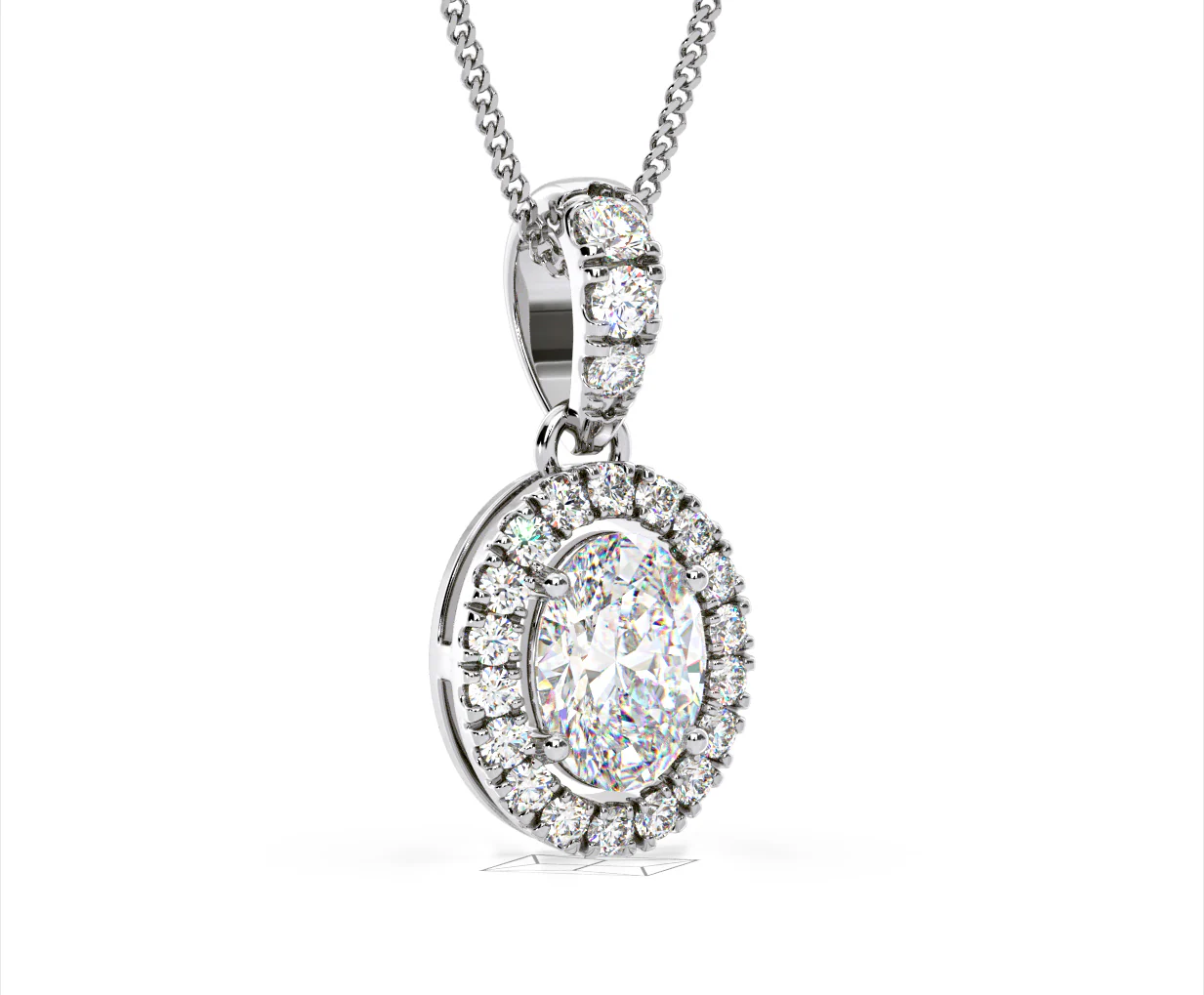 Georgina Oval Lab Diamond Halo Pendant Necklace 1.38ct in 18K White Gold F/VS1 - Image 81