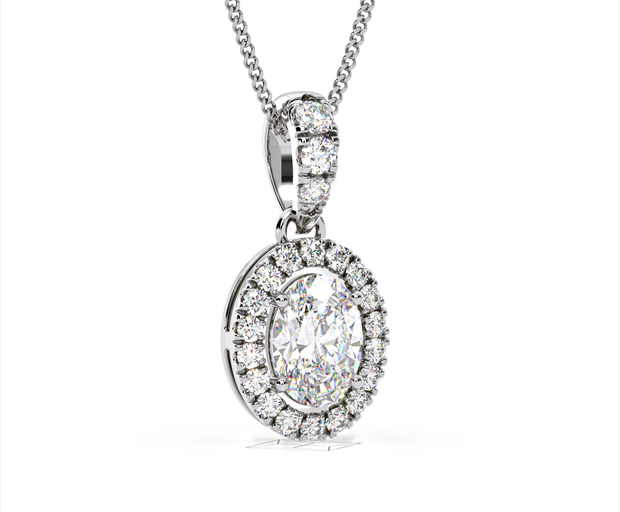 Georgina Oval Lab Diamond Halo Pendant Necklace 1.38ct in 18K White Gold F/VS1 - Image 82