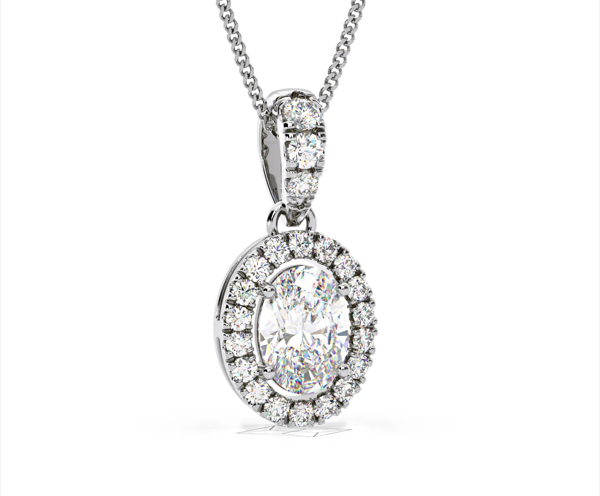 Georgina Oval Lab Diamond Halo Pendant Necklace 1.38ct in 18K White Gold F/VS1 - Image 83