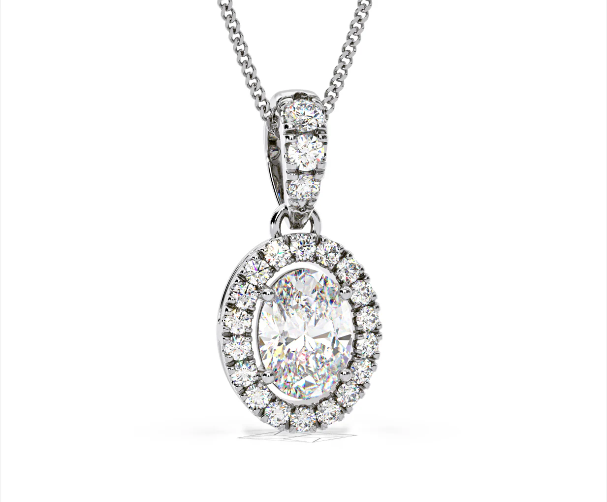Georgina Oval Lab Diamond Halo Pendant Necklace 1.38ct in 18K White Gold F/VS1 - Image 84