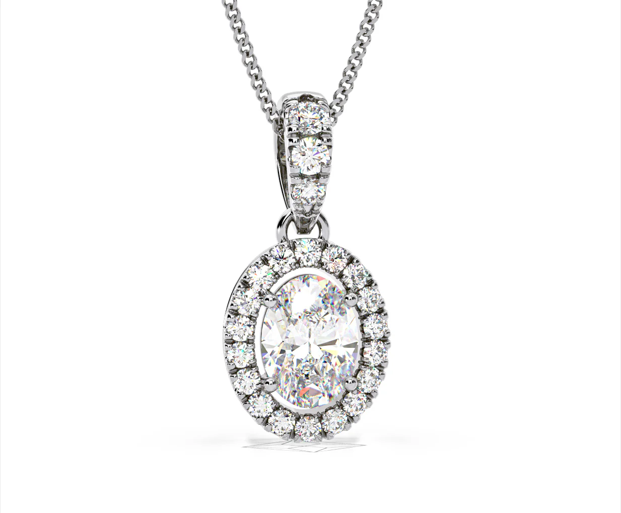 Georgina Oval Lab Diamond Halo Pendant Necklace 1.38ct in 18K White Gold F/VS1 - Image 85