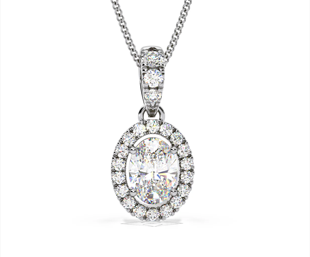 Georgina Oval Lab Diamond Halo Pendant Necklace 1.38ct in 18K White Gold F/VS1 - Image 86
