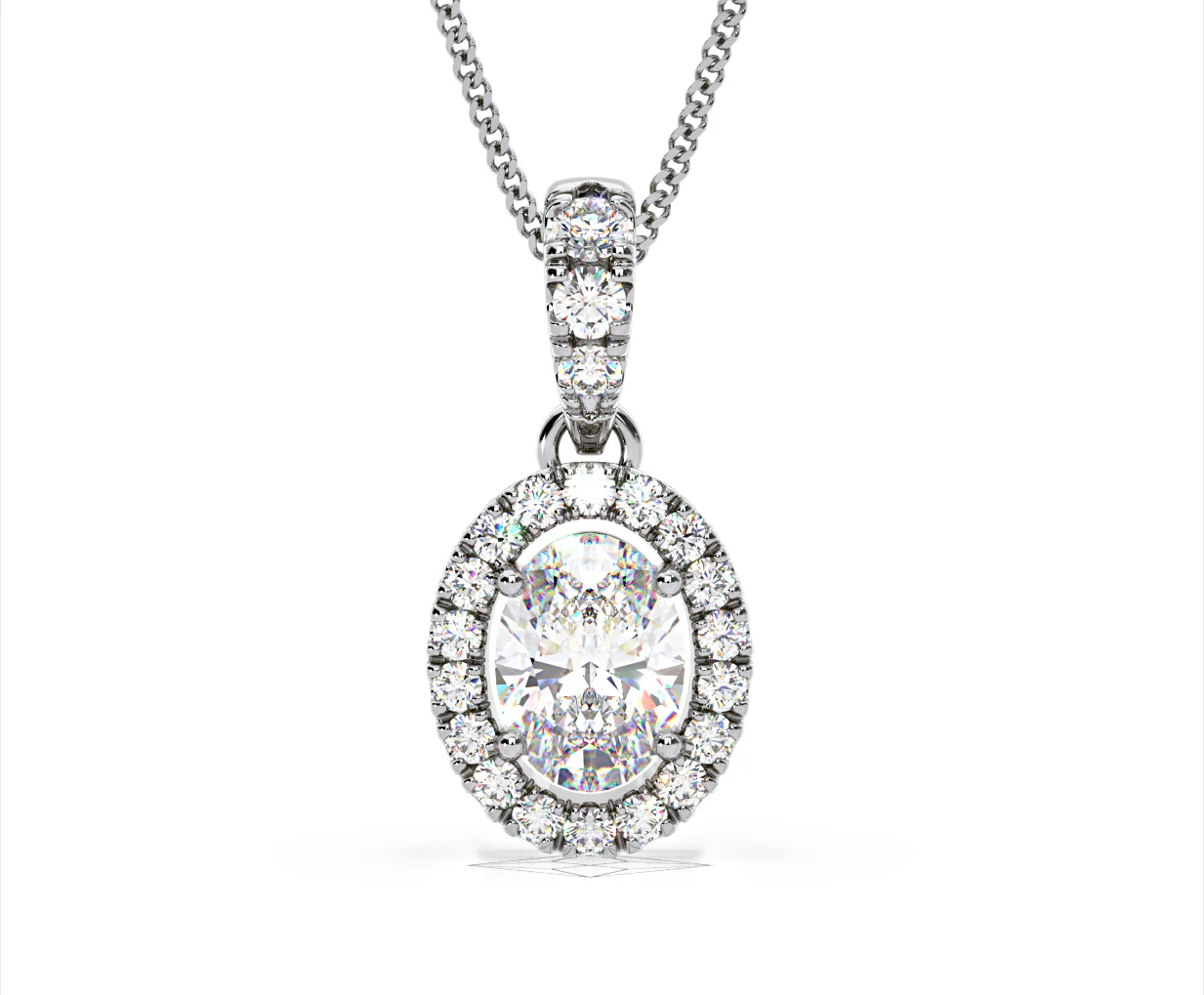 Georgina Oval Lab Diamond Halo Pendant Necklace 1.38ct in 18K White Gold F/VS1 - Image 87