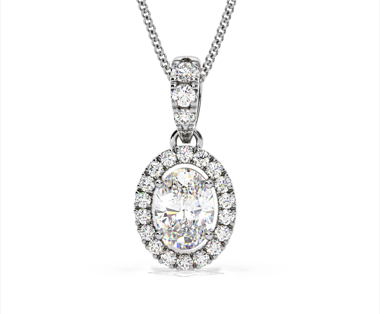 Georgina Oval Lab Diamond Halo Pendant Necklace 1.38ct in 18K White Gold F/VS1 - Image 9