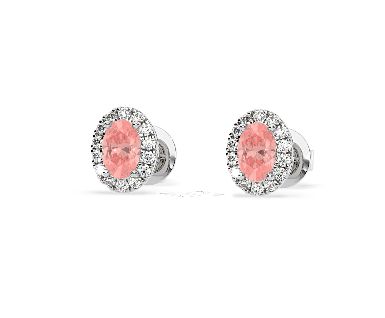 Georgina Pink Lab Diamond 1.34ct Oval Halo Earrings in 18K White Gold - Elara Collection - Image 11