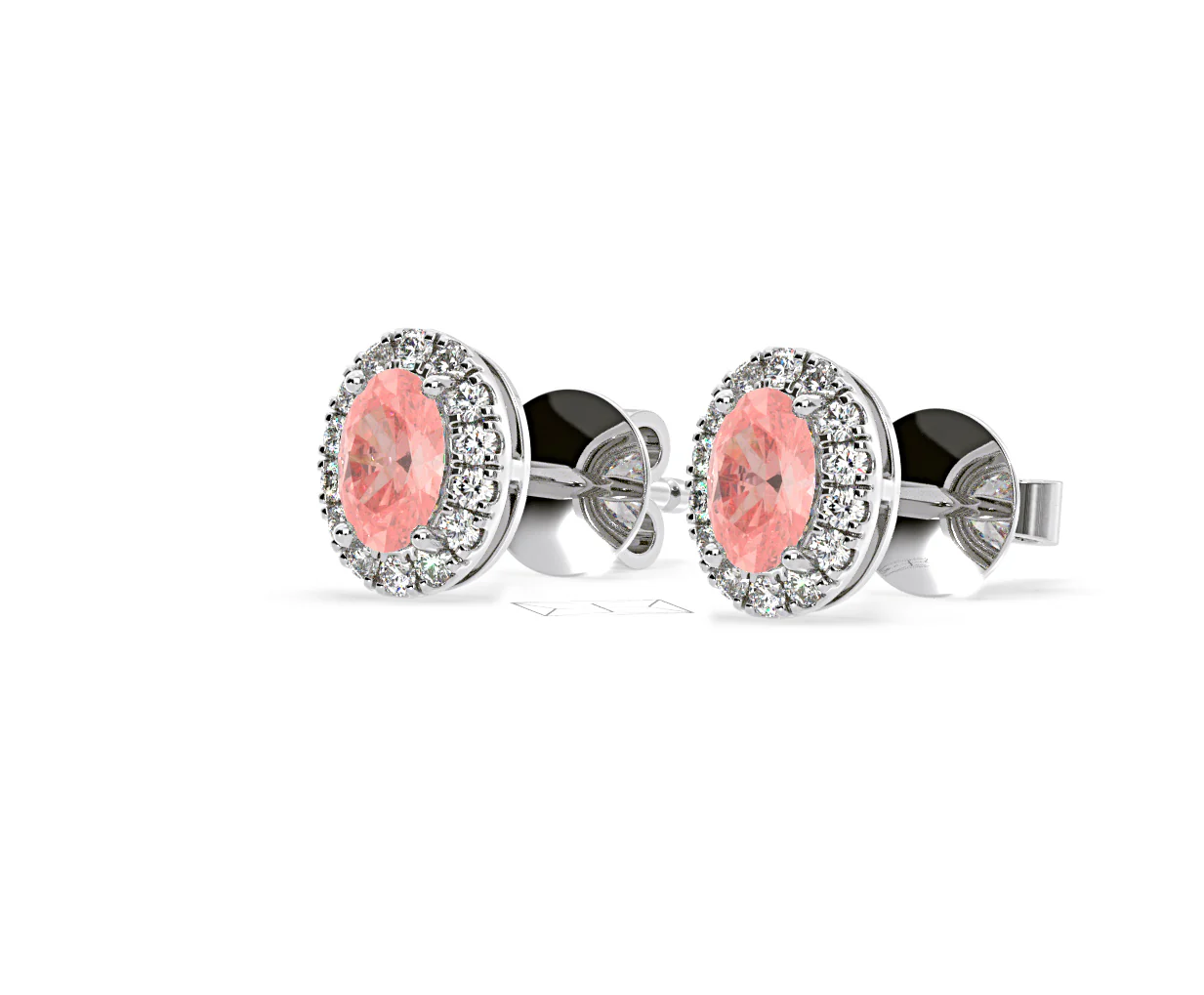 Georgina Pink Lab Diamond 1.34ct Oval Halo Earrings in 18K White Gold - Elara Collection - Image 15