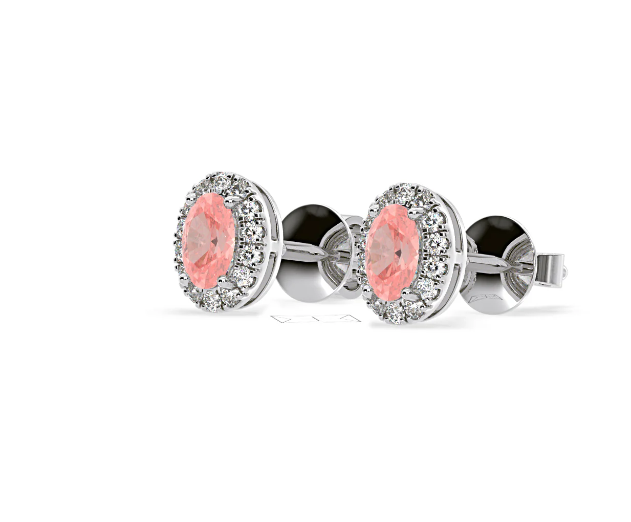 Georgina Pink Lab Diamond 1.34ct Oval Halo Earrings in 18K White Gold - Elara Collection - Image 16