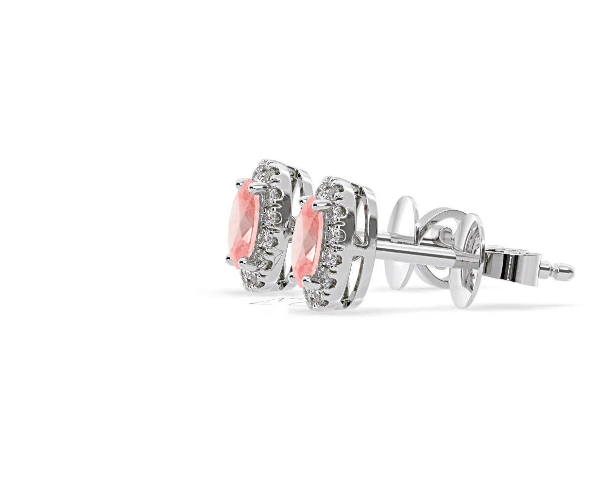 Georgina Pink Lab Diamond 1.34ct Oval Halo Earrings in 18K White Gold - Elara Collection - Image 24