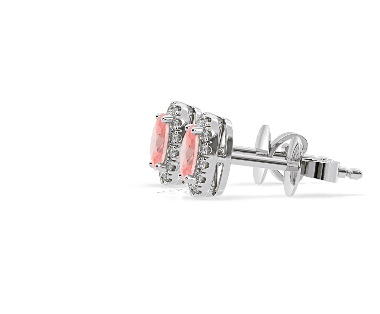 Georgina Pink Lab Diamond 1.34ct Oval Halo Earrings in 18K White Gold - Elara Collection - Image 25