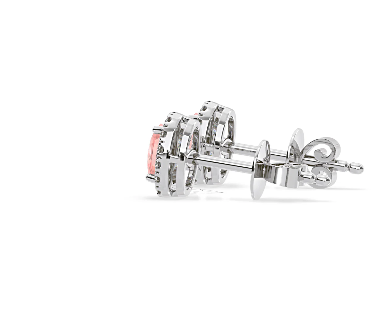 Georgina Pink Lab Diamond 1.34ct Oval Halo Earrings in 18K White Gold - Elara Collection - Image 31