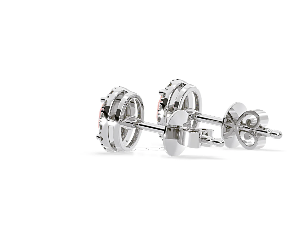 Georgina Pink Lab Diamond 1.34ct Oval Halo Earrings in 18K White Gold - Elara Collection - Image 35