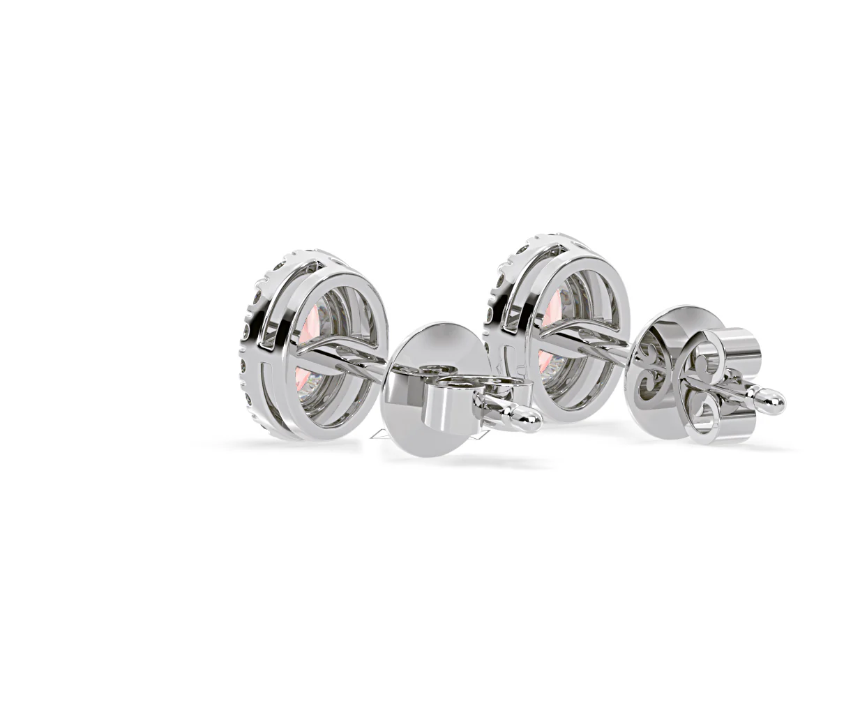 Georgina Pink Lab Diamond 1.34ct Oval Halo Earrings in 18K White Gold - Elara Collection - Image 39